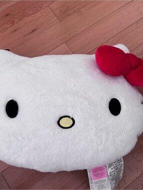 Hello Kitty White Plush Face Cushion with Red Bow Accent